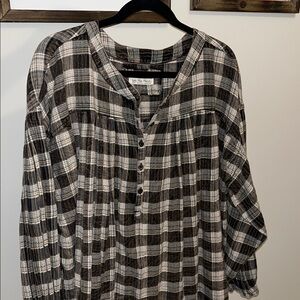 Free People “We the Free” Plaid Flannel Blouse $98 Large